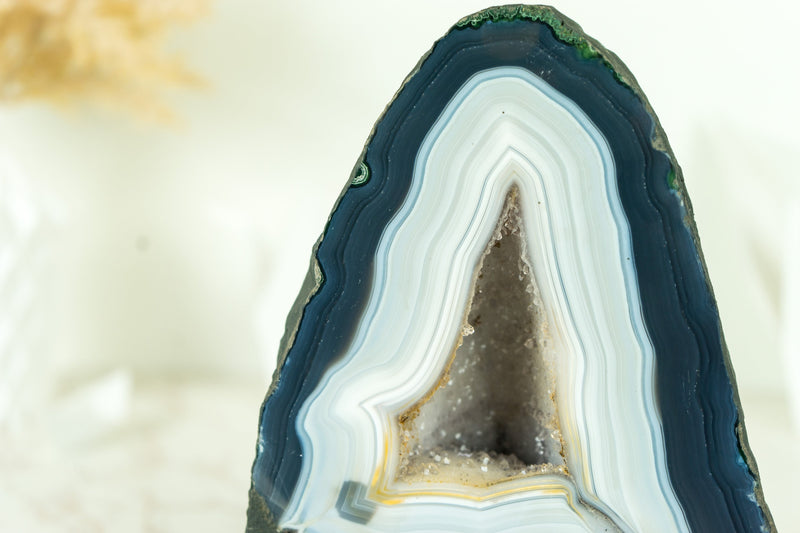 Gorgeous Blue and White Lace Agate Geode with White Galaxy Druzy