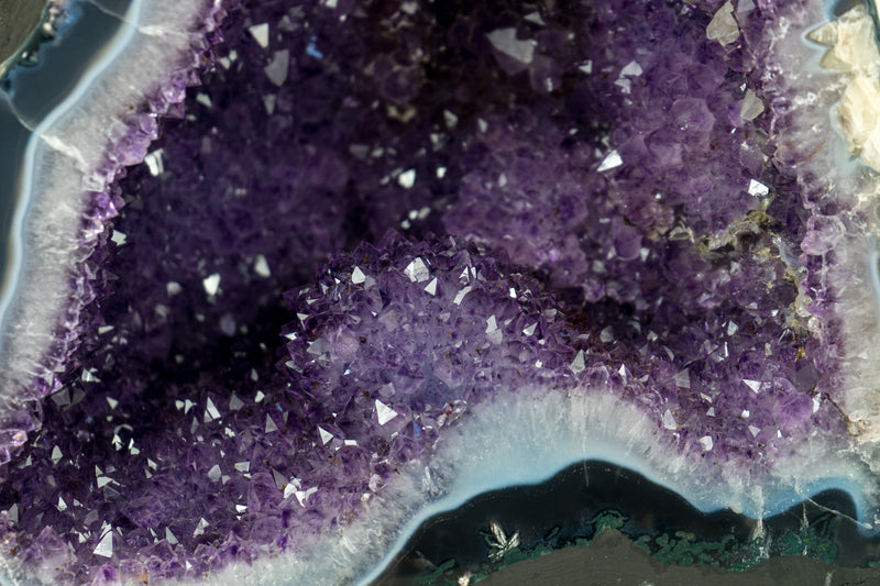 Agate with Amethyst Geode Cathedral with Flower Rosettes and Banded Agate