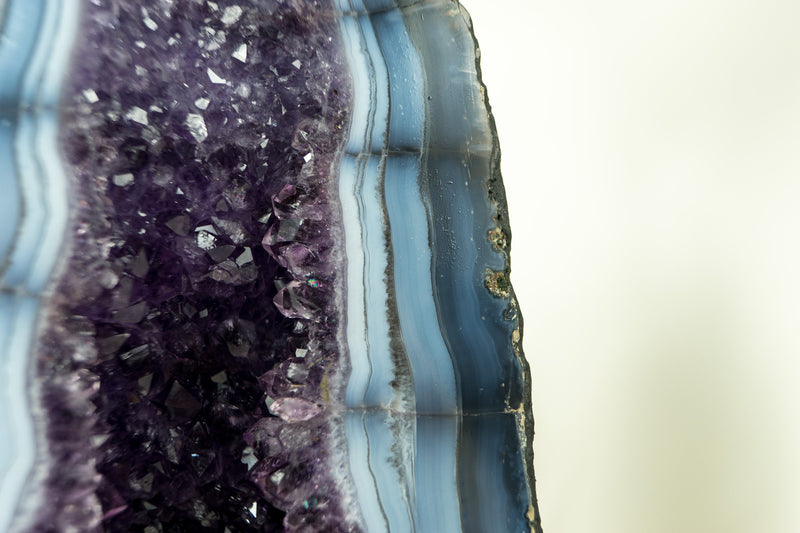 Rare Sea Blue Lace Agate Cathedral with Deep Purple Amethyst