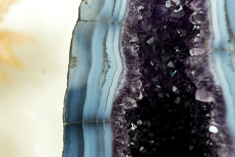 Rare Sea Blue Lace Agate Cathedral with Deep Purple Amethyst