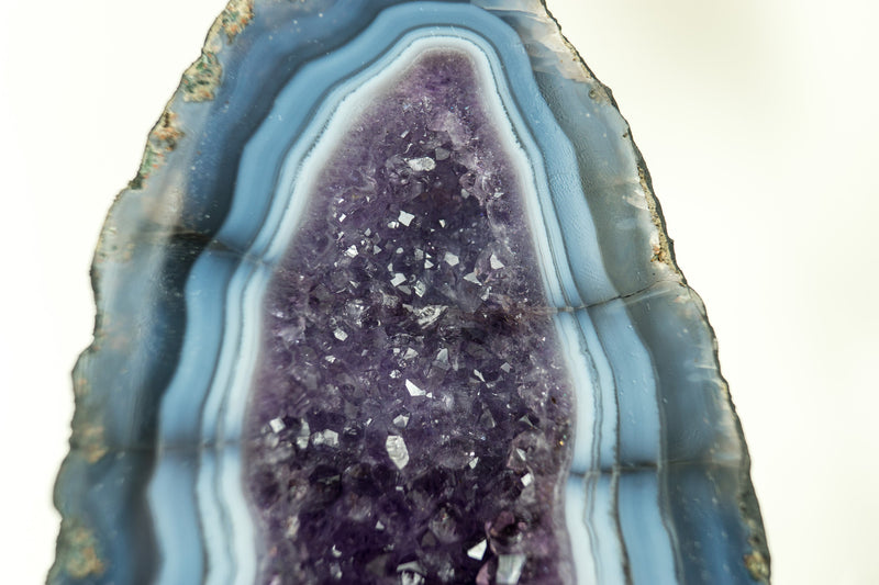 Rare Sea Blue Lace Agate Cathedral with Deep Purple Amethyst