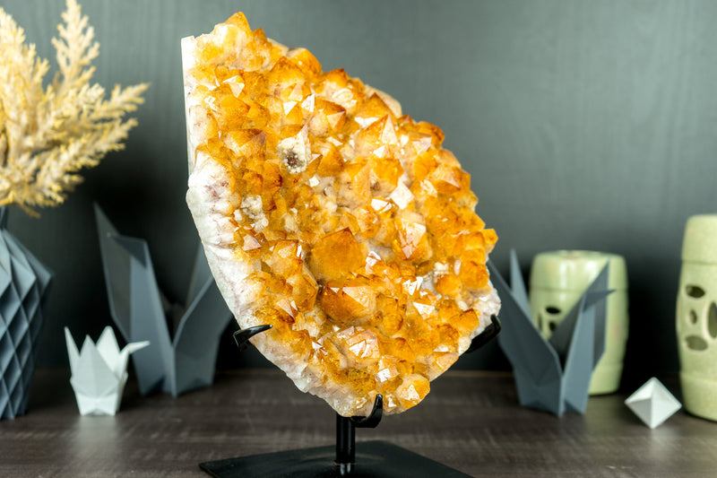 Wunderschöner goldgelber Citrin-Cluster mit glänzendem großen Citrin-Druzy