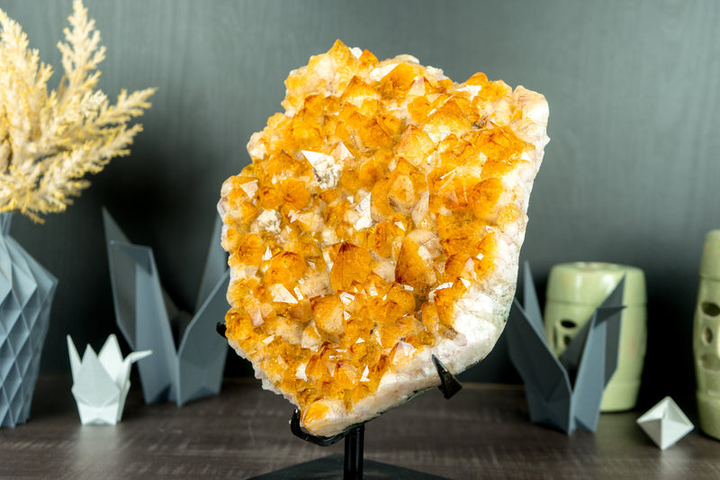 Wunderschöner goldgelber Citrin-Cluster mit glänzendem großen Citrin-Druzy