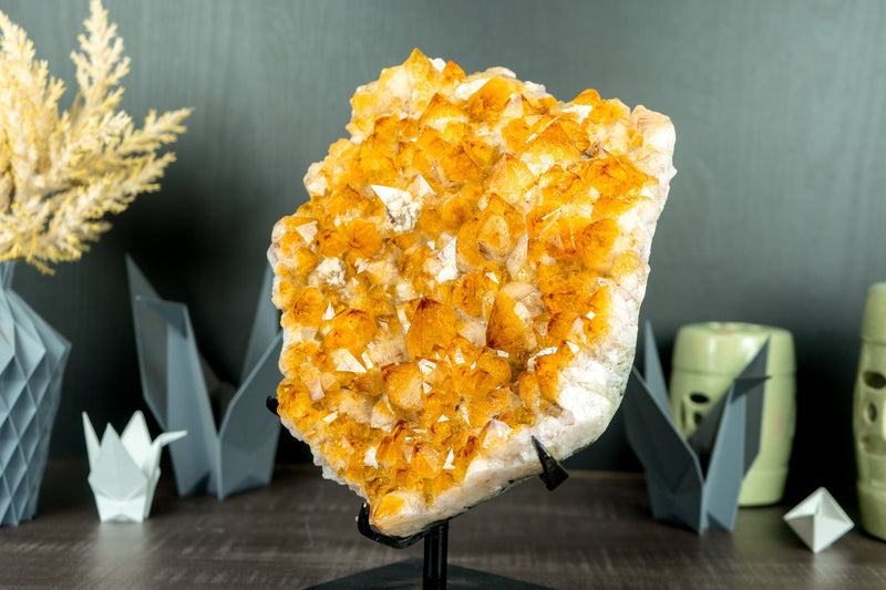 Gorgeous Golden Yellow Citrine Cluster with Shiny Large Citrine Druzy