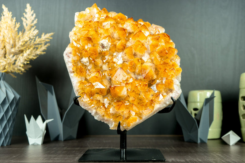 Gorgeous Golden Yellow Citrine Cluster with Shiny Large Citrine Druzy