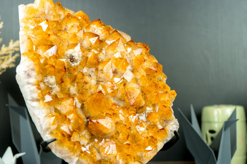 Wunderschöner goldgelber Citrin-Cluster mit glänzendem großen Citrin-Druzy