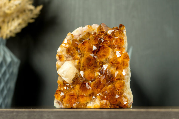 AAA Citrine Cluster with Madeira Citrine Druzy and Geometrical Calcite, Self-Standing