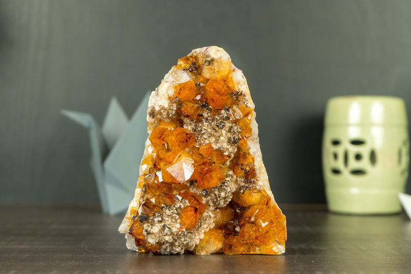 Small AAA Citrine Cluster with Madeira Citrine Druzy and Goethite Inclusions, Self-Standing