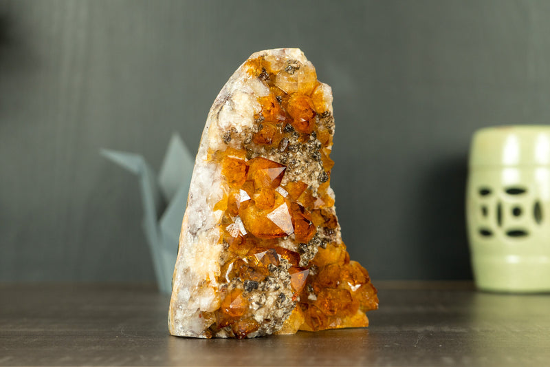 Small AAA Citrine Cluster with Madeira Citrine Druzy and Goethite Inclusions, Self-Standing