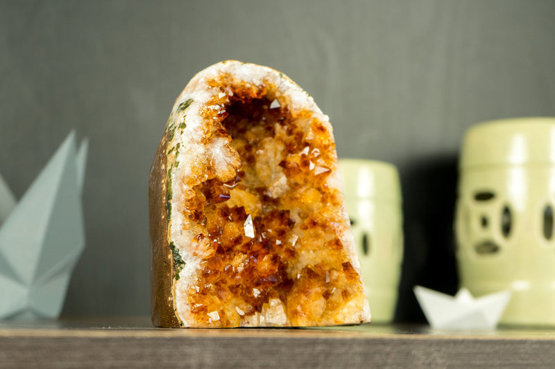 Small Citrine Geode Cluster with Madeira Citrine Druzy, Self-Standing
