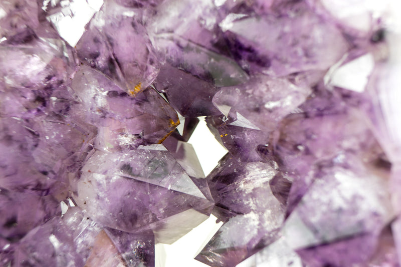 Rare Amethyst Crown Geode Slice with Large Sparkly Amethyst Druzy on a Rotating Stand