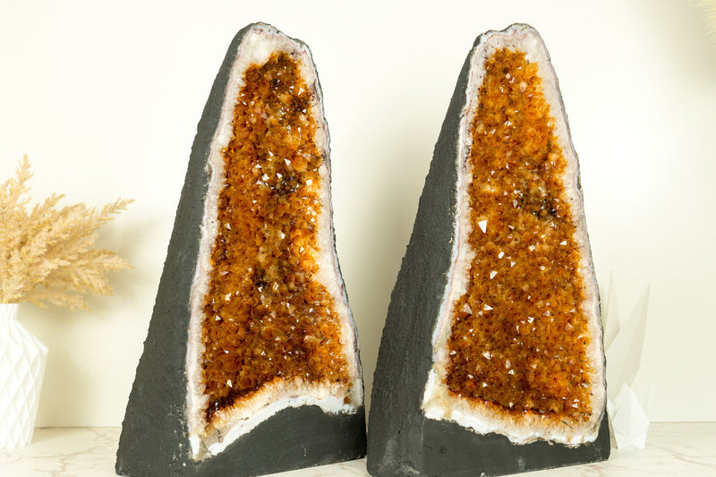 Pair of Citrine Geode Cathedrals with Sparkling AAA-Grade, Rich Orange Druzy - 35 Kg - 77 lb - E2D Crystals & Minerals