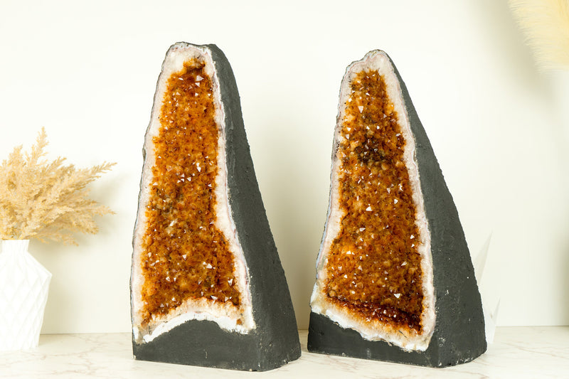 Pair of Citrine Geode Cathedrals with Sparkling AAA-Grade, Rich Orange Druzy - 35 Kg - 77 lb - E2D Crystals & Minerals