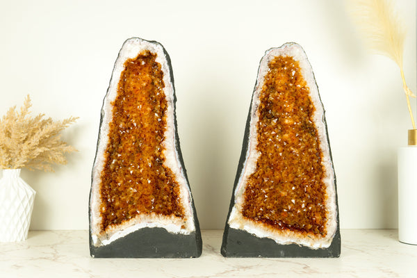 Pair of Citrine Geode Cathedrals with Sparkling AAA-Grade, Rich Orange Druzy - 35 Kg - 77 lb - E2D Crystals & Minerals