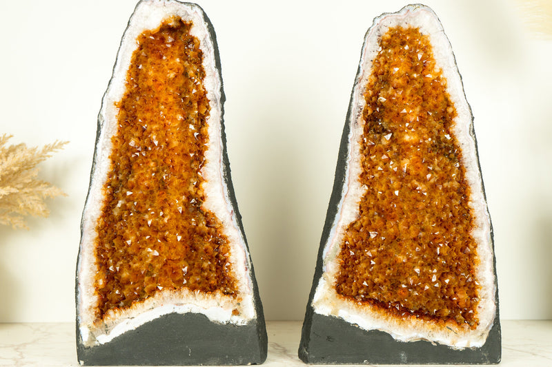 Pair of Citrine Geode Cathedrals with Sparkling AAA-Grade, Rich Orange Druzy - 35 Kg - 77 lb - E2D Crystals & Minerals