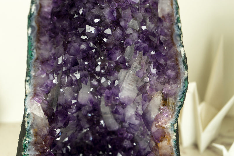 Tall Deep Purple Amethyst Crystal Geode Cathedral, with Rare Druzy Formation