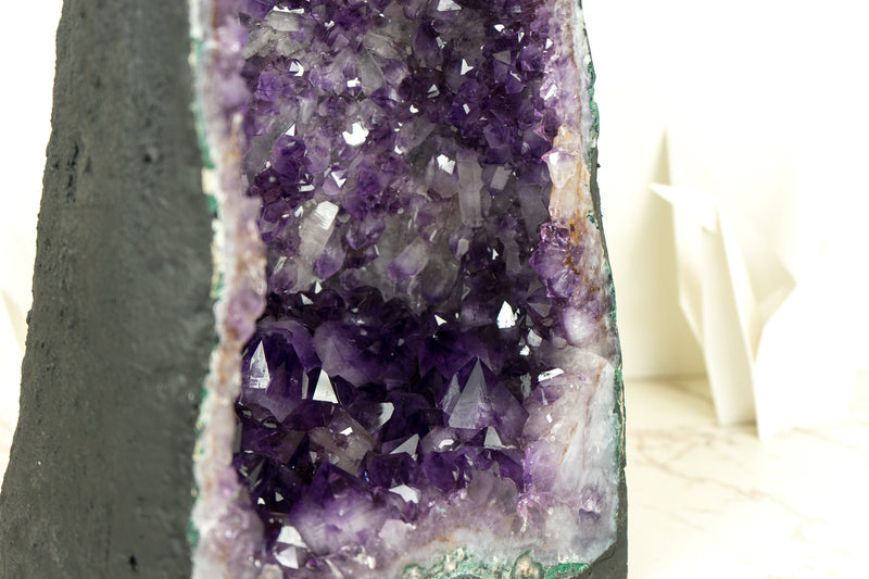 Tall Deep Purple Amethyst Crystal Geode Cathedral, with Rare Amethyst Druzy