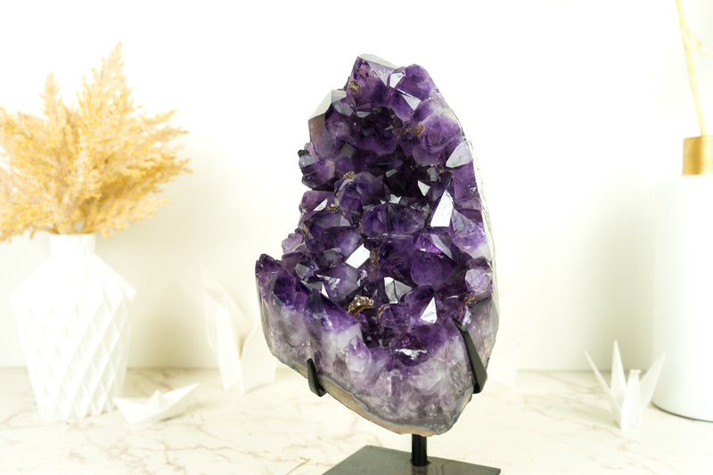 Deep Purple Amethyst Cluster with X-Large Dark Purple Amethyst Druzy and Sparkly Golden Inclusions