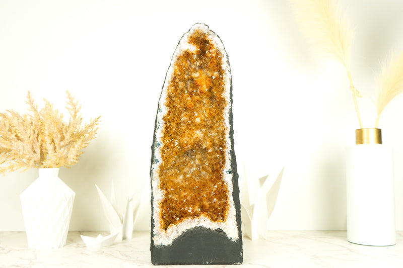 Yellow Citrine Crystal Geode with Stalactite Flowers, Tall, Large & Ethical