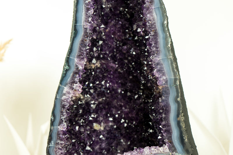 Amethyst with Blue Banded Agate Geode Cathedral, with Deep Purple Amethyst