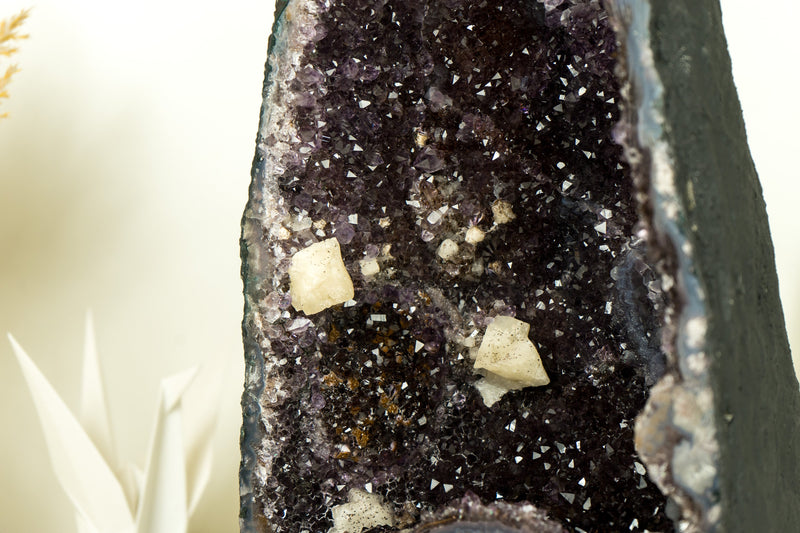 Natural Galaxy Amethyst Geode with Calcite, Agate and Sugar Druzy