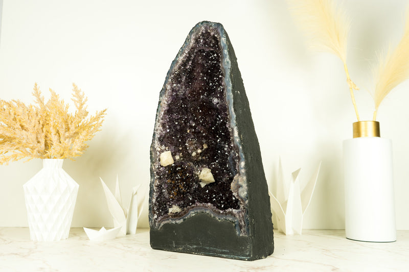 Natural Galaxy Amethyst Geode with Calcite, Agate and Sugar Druzy