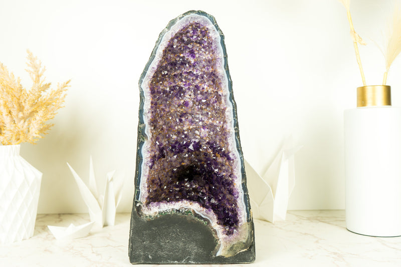 Amethyst Cathedral Geode with Rare Bi-color Formation and Golden Goethite Inclusions 11 Kg - 24 lb - E2D Crystals & Minerals