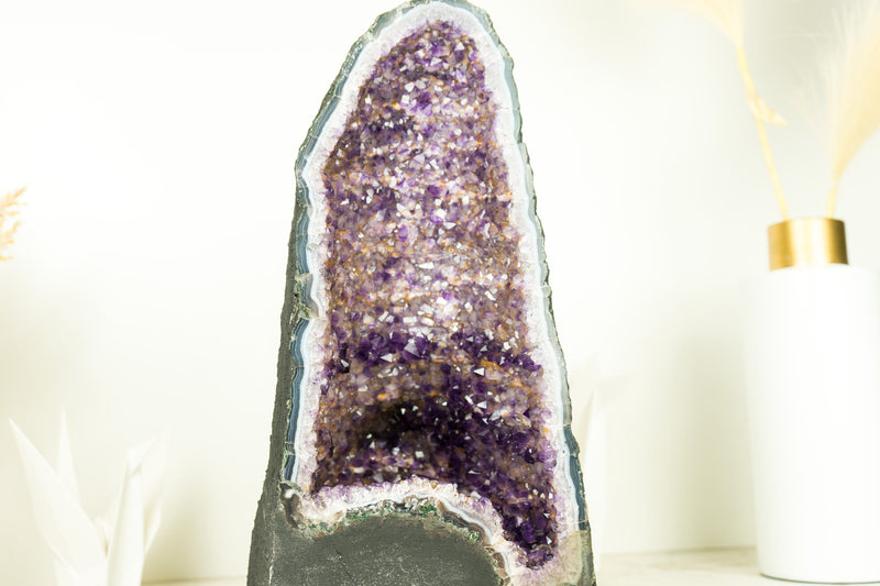 Amethyst Cathedral Geode with Rare Bi-color Formation and Golden Goethite Inclusions 11 Kg - 24 lb - E2D Crystals & Minerals