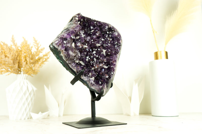 Rare Amethyst Cluster with AAA Deep Purple Grape Amethyst Druzy and Cristobalite Inclusions