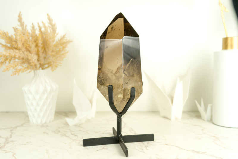 Large Natural AAA Grade Smoky Quartz Obelisk Generator with Light Citrinated Smoky Color, Natural & Ethical