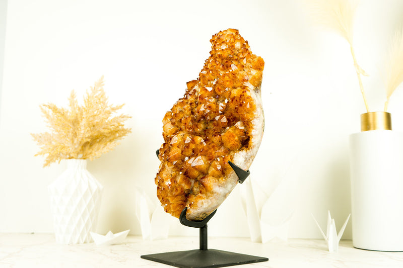 AAA Golden Orange Citrine Cluster with Large Flower Stalactite, 16 In, 25 Lb - E2D Crystals & Minerals