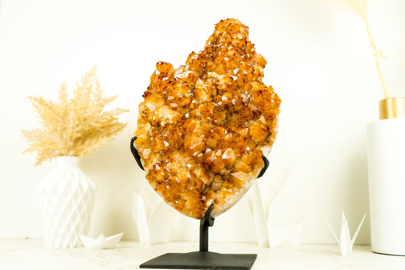 AAA Golden Orange Citrine Cluster with Large Flower Stalactite, 16 In, 25 Lb - E2D Crystals & Minerals