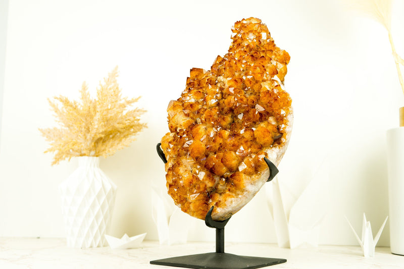 AAA Golden Orange Citrine Cluster with Large Flower Stalactite, 16 In, 25 Lb - E2D Crystals & Minerals