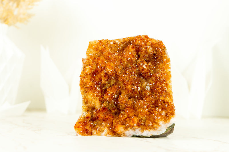 Small Citrine Crystal Cluster with Deep Orange Druzy and Rare Formation, Table Top Self Standing