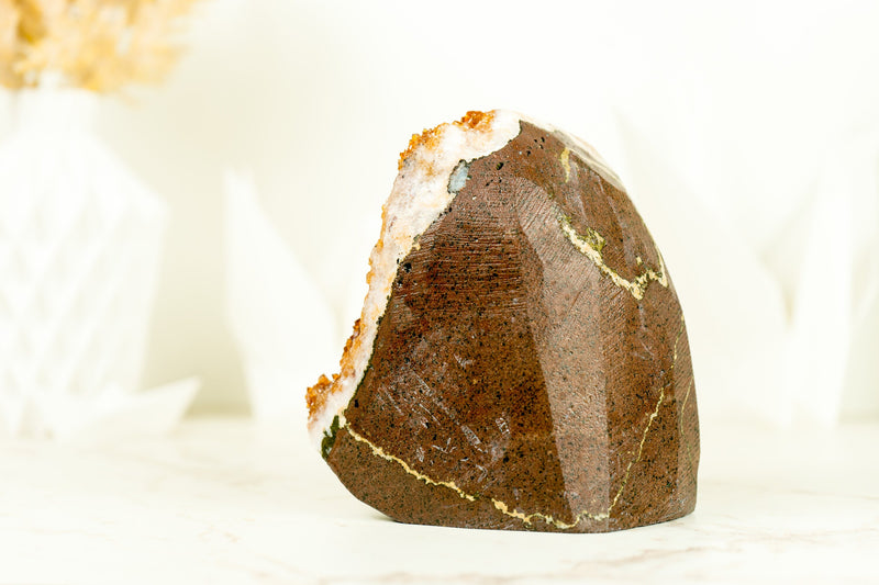 Small Citrine Crystal Cluster with Deep Orange Druzy and Rare Formation, Table Top Self Standing