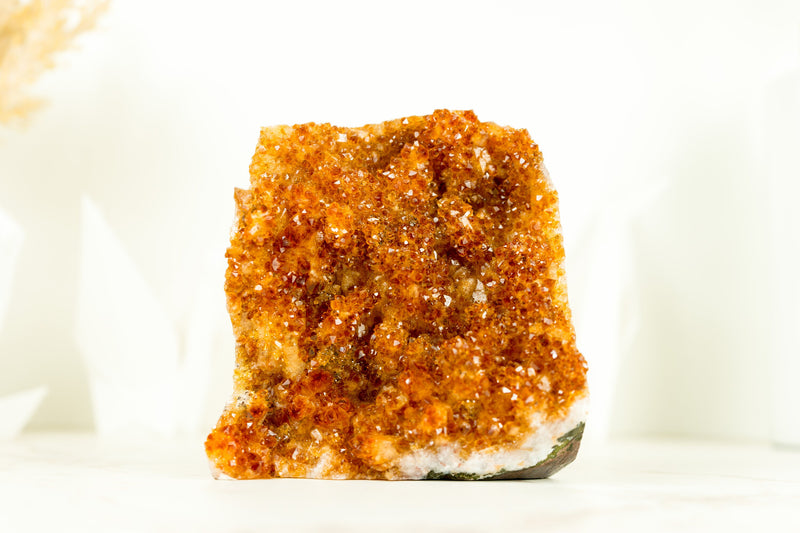 Small Citrine Crystal Cluster with Deep Orange Druzy and Rare Formation, Table Top Self Standing