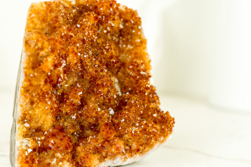 Small Citrine Crystal Cluster with Deep Orange Druzy and Rare Formation, Table Top Self Standing