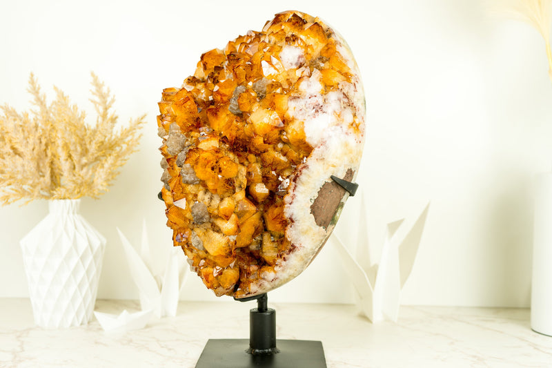 World-Class XL Citrine Flower Crystal Geode, with AAA Citrine Druzy