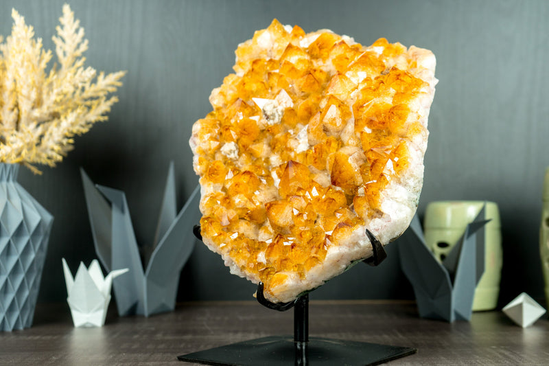 Gorgeous Golden Yellow Citrine Cluster with Shiny Large Citrine Druzy