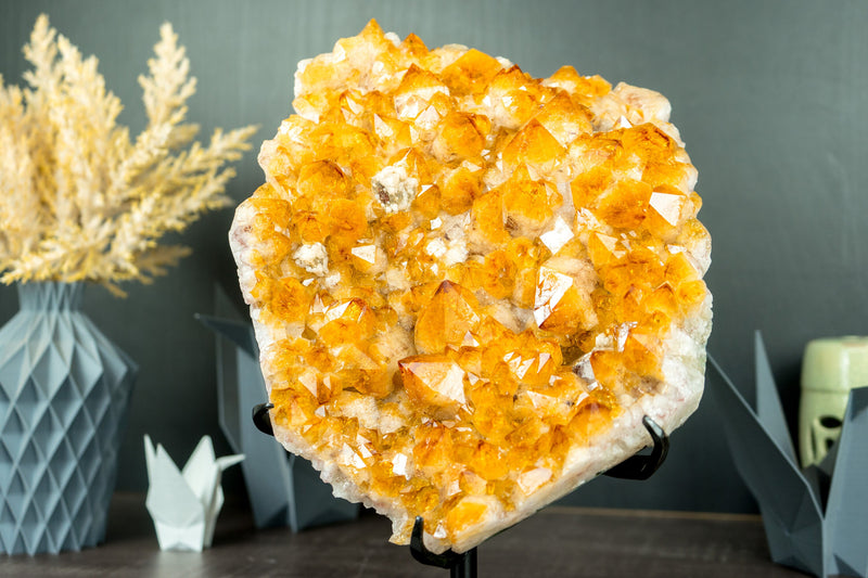 Wunderschöner goldgelber Citrin-Cluster mit glänzendem großen Citrin-Druzy