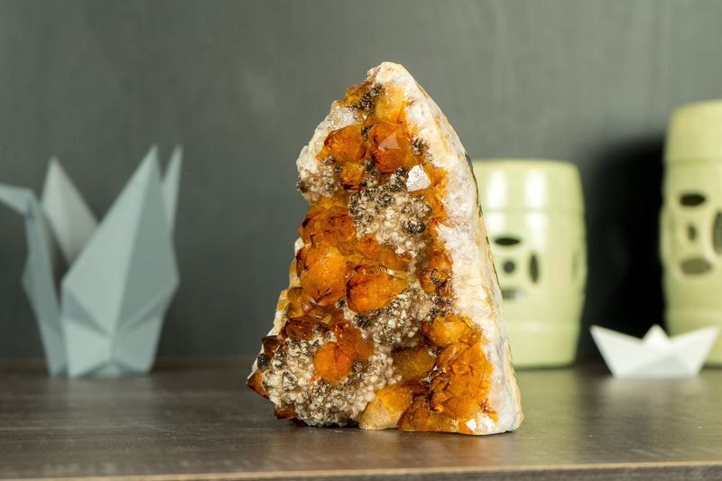 Small AAA Citrine Cluster with Madeira Citrine Druzy and Goethite Inclusions, Self-Standing