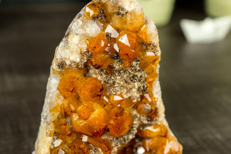 Small AAA Citrine Cluster with Madeira Citrine Druzy and Goethite Inclusions, Self-Standing