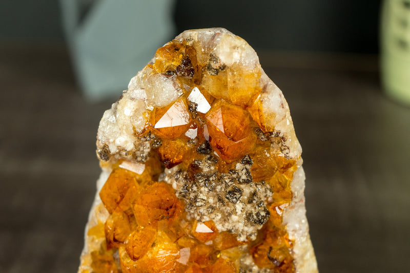 Small AAA Citrine Cluster with Madeira Citrine Druzy and Goethite Inclusions, Self-Standing