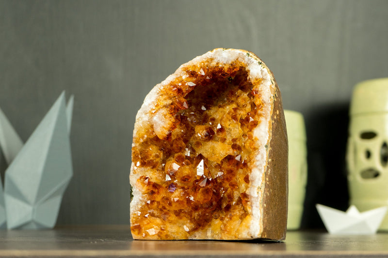 Small Citrine Geode Cluster with Madeira Citrine Druzy, Self-Standing