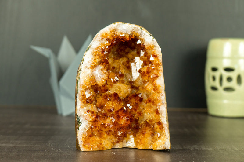 Small Citrine Geode Cluster with Madeira Citrine Druzy, Self-Standing
