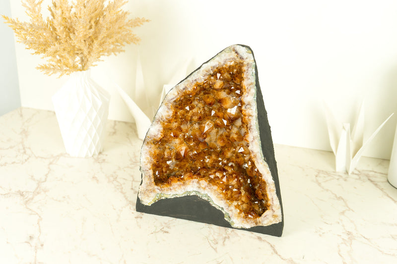 Top-Grade Citrine Geode with Large, Deep Orange Citrine Druzy, Ethically Sourced Merchant Stone