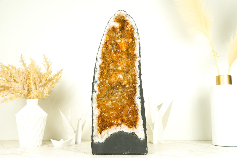 Yellow Citrine Crystal Geode with Stalactite Flowers, Tall, Large & Ethical