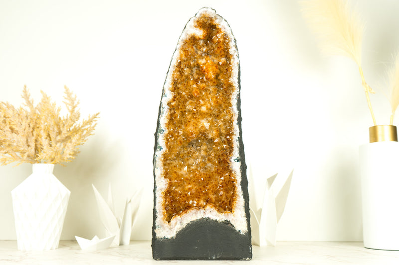 Yellow Citrine Crystal Geode with Stalactite Flowers, Tall, Large & Ethical