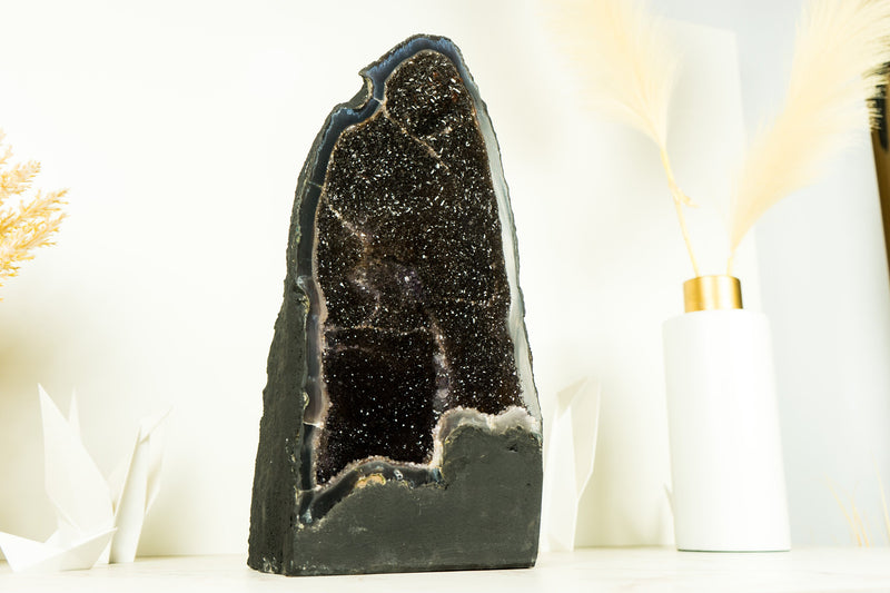 Natural Black Galaxy Amethyst Geode with Agate Matrix