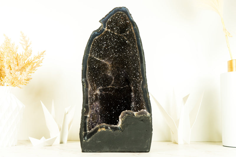 Natural Black Galaxy Amethyst Geode with Agate Matrix